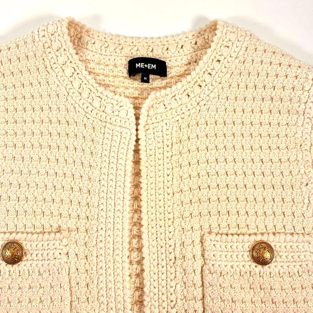 Me+Em Women's Ivory Textured Knit Patch Pocket Open Vest Cardigan  - Size M